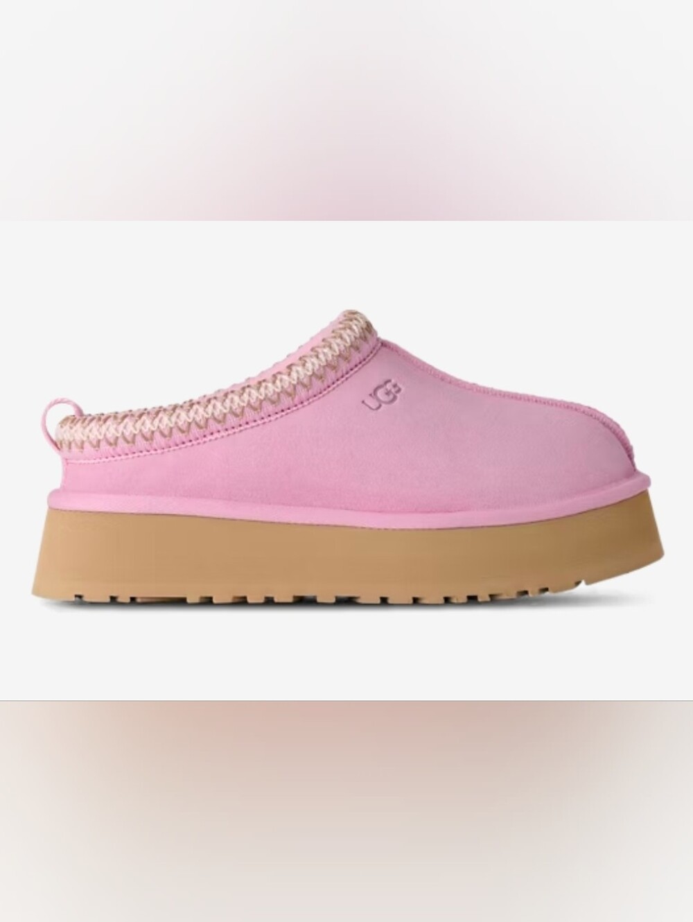 UGG Tazz Pink Suede Platform Clog Mule with Braided Trim
